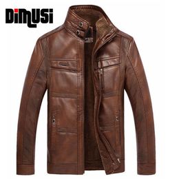 Men's Vests DIMUSI Leather Jacket Men Winter Leanther Solid Thick Coat Male Thermal Fleece Casual Stand Collar Clothing 5XL YA512 230726