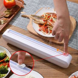 Disposable Take Out Containers Plastic Food Wrap Dispenser With Slide Cutter Adjustable Cling Film Cutter Preservation Foil Storage With Suction Bottom R230726