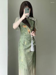 Ethnic Clothing Chinese Style Improved Cheongsam Summer 2023 Ancient Inverted Big Sleeve Qipao Dress