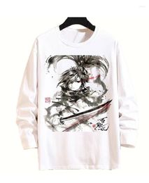 Men's T Shirts Anime DoRoRo White Long Sleeve Shirt Ink Wash Painting T-shirt Casual Tops