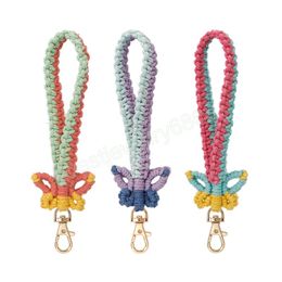 Butterfly Keychain For Women Girls Macrame Handmade Bracelet Tassel Wristlet Strap Keyring Lanyards Boho Hand-woven For Key Car