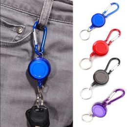 100pcs lot Candy Colours Mulitifunctional Badge Reel Retractable Keychain Recoil Id Card Holder Keyring Key Chains Steel Cord188p