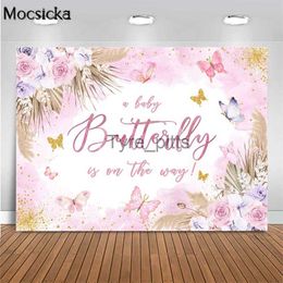 Background Material Mocsicka Girls Baby Shower Background Baby Butterfly at Welcome Party Background Customised Banner Photos for Newborns Call Props on the Way X0