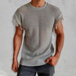 Men's T Shirts Summer Euro Size Fringe Sexy Transparent Hollow Out Sleeveless Mesh Top T-shirt Streetwear