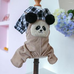 Dog Apparel Pet Jumpsuit Lovely Washable Lapel Collar Cute Panda Pattern Plaid Overalls Costume Overall Romper