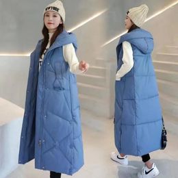 Women's Vests X-Long Women Hooded Jacket Autumn Casual Thick Down Cotton Winter Parkas Coat Female Warm Sleeveless Waistcoat