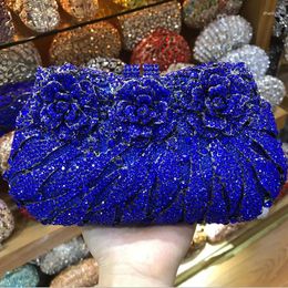 Evening Bags Women Flower Gold Crystal Rhinestones Handbags Ladies Wedding Party Metal Box Clutch Shoulder Bag Bolsa Feminina Pequena