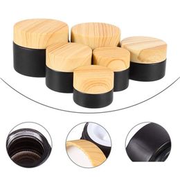 Packing Bottles 5G 10G 15G 20G 30G 50G Black Frosted Glass Cosmetic Jars Cream Bottle Container With Plastic Wood Grain Er Drop Delive Ottnh