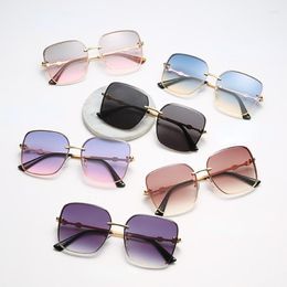 Sunglasses Brown Women Rimless Square Fashion Glasses Vintage Big Sunshades Shades For Zonnebril Dames Feminino