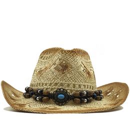 Paper Straw Spray Paint Cowboy Hats Women Men Handmade Weave Outdoo Beach Cap Summer Hollow Sun Protection Hat