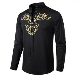 Men's T Shirts Pack Mens Long Sleeve Shirt Fashion Drawstring Casual Male Medieval Short