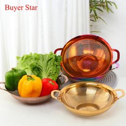 Cooking Utensils Stainless Steel Fruit Bowl Vegetable Washing Basket Drain Strainer Colander Gold Tray Storage Holder For Kitchen Home Decoration 230726