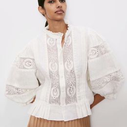 Womens Blouses Shirts TEELYNN White lace shirts women Cotton Floral Embroidery summer blouses Puff Sleeve boho blouse shirt camisas mujer 230726