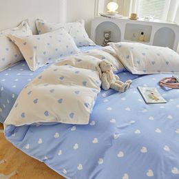 Bedding sets Cute Blue Bedding Set Sweetheart Rabbit Crow Full Double Size Boys Girls Duvet Cover No Filling Flat Sheet Pillowcases Kit 230725