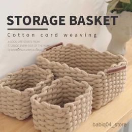 Storage Baskets New Cosmetic Storage Boxes Coarse Wool Hand Knitted Baskets Cloth Basket Clothes Sock Clutter Organisers Home Bedroom Minimalist R230726