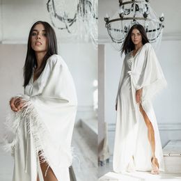 Abiti da festa da donna Chiffon bianco Abiti fotografici Kimono Incinta Maniche lunghe Accappatoio Camicia da notte trasparente Prom Scialle da damigella d'onore Realizzato su misura