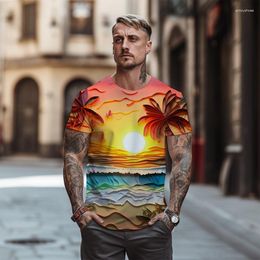 Men's T Shirts Hawaiian Round Neck -shirt 3D Beach Coconut Tree Graphics 2023 Fashion Versatile Oversized