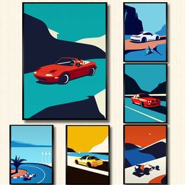 Classic Famous Cars Canvas Painting Red Yellow Green White HD Art Nordic Poster and Print Cartoon Pictures Modern Wall Picture Living Boys Room Home Decor w06