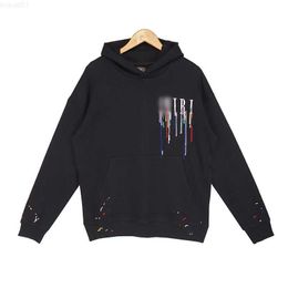 Men's Hoodies Sweatshirts Designer mens hoodies speckle paint drop effect letter black hooded pullover sweatshirts loose long sleeve jumper lovers hoody L230726