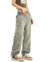 Women's Jeans Oversized Star Embroidered Straight Women Vintage American Street Trend Hip Hop Wide Leg Pants Ins High Waist Casual