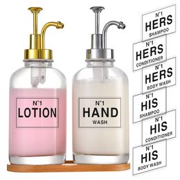 Liquid Soap Dispenser Bathroom Countertop Shampoo Hand Glass Bottle Refillable Shower Body Wash and Conditioner Container 230726