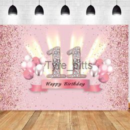 Background Material Sweet Pink 11 Year Old Photo Background Girl Happy Birthday Party Balloon 11 Photo Background Decoration Banner X0725