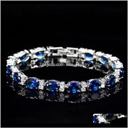 Bracelets Jewelryvictoria Luxury Jewellery Brand 925 Sterling Sier Oval Cut Blue Sapphire Cz Diamond Ruby Women Wedding Bracelet For306a