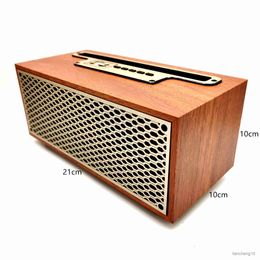 Portable Speakers Wooden Retro Subwoofer Bluetooth-Compatible Wireless Speaker with Cell Phone Holder Music Player Support Card Disc R230727