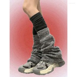 Women Socks Japanese Girls Black Grey Flare Leg Covers Winter Thick Knitted Warmer Long Pile Up Over Knee Boot Cuffs