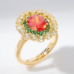 Wedding Rings TIRIM Trendy Colourful Cluster Style Women Band Rings Orange Colour Oval CZ for Festival Wedding Engagement Jewellery Accessories 230725