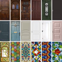 Wall Stickers 3D Realistic Vintage Wooden Door Sticker Wallpaper Home Decor Removable PVC Poster on the Door Design for Apartment Living Room 230725