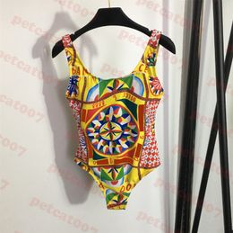 Womens Holiday Swimwear Suspender One Piece Swimsuit Vintage Pattern Bikini Size S-XL