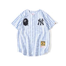 A Bathing APE Blue White Striped Breathable Cardigan Baseball Bathing ape T-shirt TEE Size XXXL