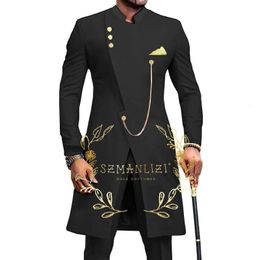 Men's Suits Blazers SZMANLIZI African Design Slim Fit Men Suits For Wedding Groom Tuxedos Black Suits Man Prom Party Blazer Pant 230725