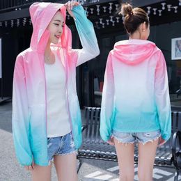 Women's Jackets Sgradient Color Sunscreen 2023 Summer Korean Fashion UV Protection Thin Zipper Shirt Coat Hooded Top