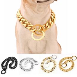 15mm Stainless Steel Dog Chain Metal Training Pet Collars Thickness Gold Silver Slip Dogs Collar for Large Dogs Pitbull Bulldog Q1257c