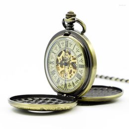 Pocket Watches Antique Mysterious Symbol Hollow Dial Double Opening Mechanical Watch Retro Steampunk Men Fob Chain Manual Clock