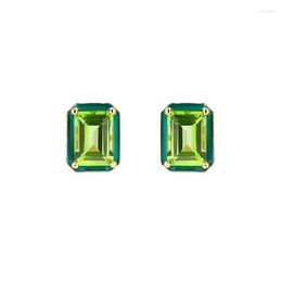 Stud Earrings Candy Colour Green Olives Female 925 Sterling Silver Earring Vintage Crystal Enamel Squares Fine Jewellery Wholesale