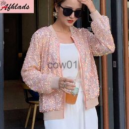 Women's Jackets Sequined Jacket Female Spring And Autumn Patchwork Round Neck Loose Solid Colour Night Club Outerwear Long Sleeved Hip Hop Coats J230726