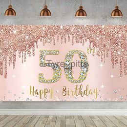 Background Material 50th birthday party decoration background flag 50 years ago pink rose gold female photography background X0725