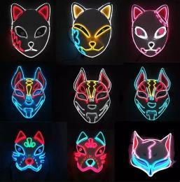 NEU Dämonentöter Leuchtende EL-Drahtmaske Kimetsu No Yaiba Charaktere Cosplay Kostümzubehör Japanische Anime-Fuchs-Halloween-LED-Maske