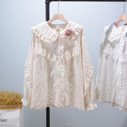 Women's Blouses Spring Sweet Age-Reducing Doll Collar Cotton Embroidery Lace Splicing Loose Shirt Mori Female