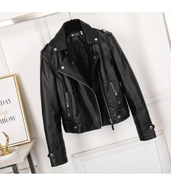 T-Shirt New Pink/beige/black Women's Clothing Short Motorcycle Pu Leather Jacket Korean Version of the Spring and Autumn Jacket Coats