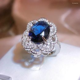 Cluster Rings Imitation Natural Sugar Tower Sapphire Full Diamond Opening Ring Women 925 Stamp Luxury Temperament Party Wedding Gift
