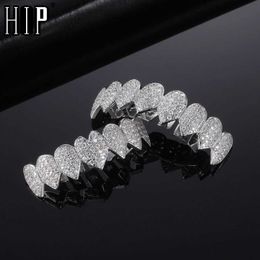 Hip Hop Full Teeth Caps Cubic Zircon Iced Micro Pave Top&bottom Charm Grills Set for Men Women Jewelry Gift 230726