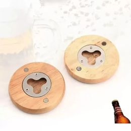 Stock New Wooden Round Shape Bottle Opener Coaster Fridge Magnet Decoration Beer Bottle Opener Factory wholesale fy3743 0526 LL