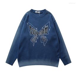 Men's Sweaters Autumn And Winter American Street Graffiti Spray-painted Bow Embroidery Pullover Sweater Couples Lazy Long-sleeved Knitted
