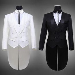 Jacket Pants Belt Male Wedding Groom Swallowtail Suit Prom Black White Tuxedo Formal Dress Costumes Three Piece Set Men Suits Sing3242