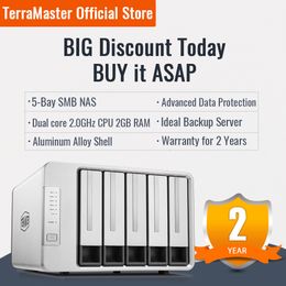 Network Switches TerraMaster F5-221 NAS 5-Bay Cloud Storage Intel Dual Core 2.0GHz Plex Media Server Network Storage Diskless 230725