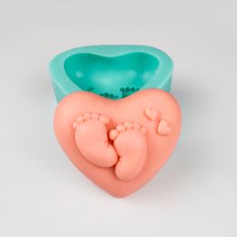 Candles PRZY Heart Form Baby Foot Silicone Mold Handmade Cake Tools DIY Cupcake Jelly Candle Craft Embossed Heart Mould 230726